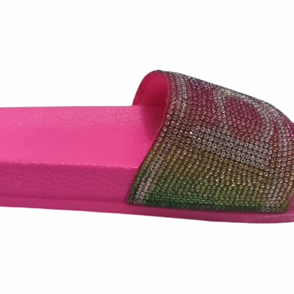 Bebe Girls Slip-On Sandals with Rhinestone Logo Strap Pink 2/3 - Picture 3 of 5